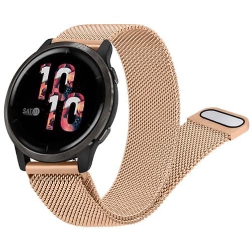 Image of Strap Compatible with Garmin Vivoactive 4S/Venu 3S/Venu 2S/Forerunner 265S/255S/255S Music/Vivomove 3S, 18mm Metal Stainless Replacement Watch Band Sport Wristband for Garmin Venu 2S(Rose Gold..)