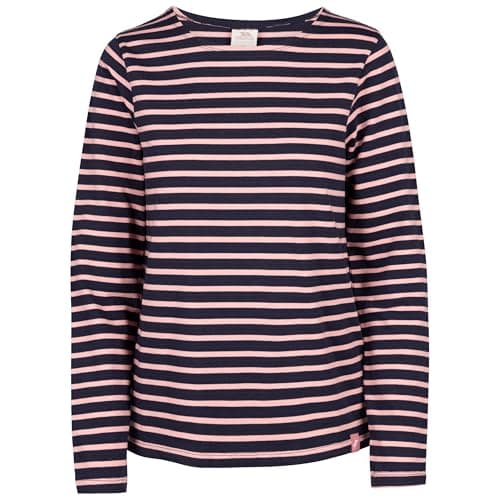 Image of Trespass Women's Casual Top Karen - Women's Cotton Blend T-Shirts, Long Sleeve Tops, Ladies Round Neck Shirts Tees, Striped Top Tunic with Ribbed Neck & Cuffs
