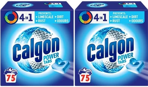 Image of Calgon 4-in-1 Water Softener Tablets, Washing Machine Cleaner, Removes Odours, Limescale & Residue, Deep Clean, XL Pack, 2 x Pack of 75 (Packaging may vary)