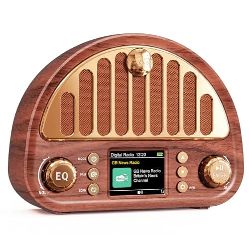 Image of Roxicosly Vintage DAB+/FM Digital Radio with Bluetooth, Retro Portable Radio with 3000mAh Rechargeable Battery, 80 Presets, Dual Alarm Clock,Timer, AUX/Micro SD Card Playback, EQ, Headphone Jack