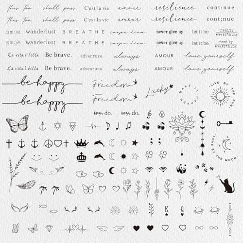 Image of 3 Sheets Semi-Permanent Temporary Tattoos for Women Lasts 2 Weeks Waterproof Realistic Fake Tattoo with Fine Line Inspirational Quotes Butterfly Minimalist Designs for Hand Ankle