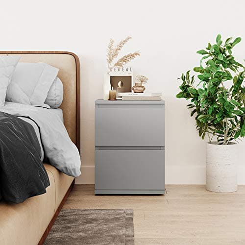 Image of URBNLIVING 2 Drawer Wooden Bedroom Bedside Cabinet No Handle Storage Nightstand Side Table