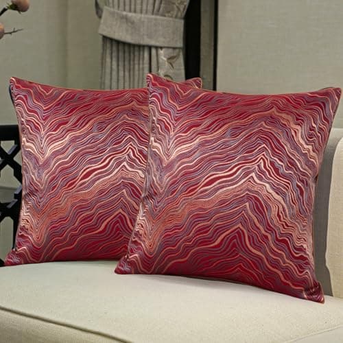 Image of Traziewell Burgundy Cushion Covers 45 x 45cm Set of 2 Decorative Cushion Cover 18x18 inches Soft Polyester Square Pillowcases for Bedroom Living Room Sofa Couch Bed 605