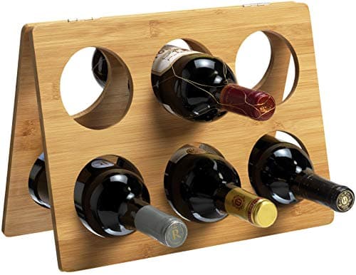 Image of RTA Bamboo Wine Rack for 6 Bottles, Foldable Wine Rack Bottle Storage for Kitchen Countertop or Sideboard