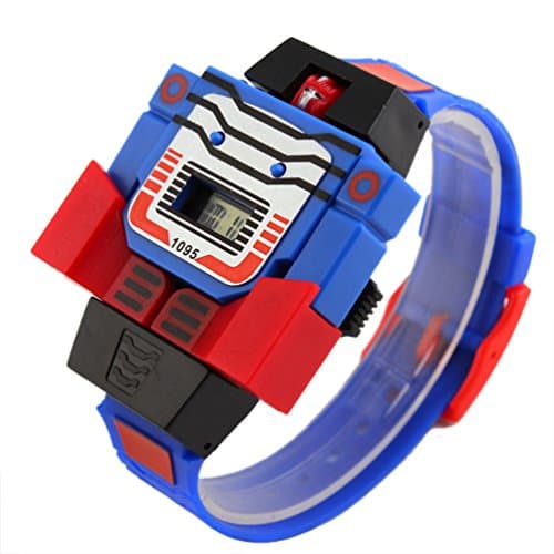 Image of VIGOROSO Boys Children Kids Digital Pu Watch Transformers Bumblebee Cartoon Wristwatch (Blue Band)