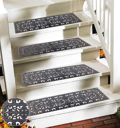 Image of EHC 1 x Victorian Wrought Iron Effect Outdoor/Indoor Non Slip Rubber Step Door Mat, 75 x 25 cm