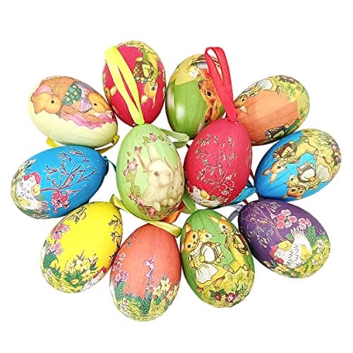Image of 12pcs Vintage Style Paper Mache Foam Egg Hanging Ornaments Easter Decoration