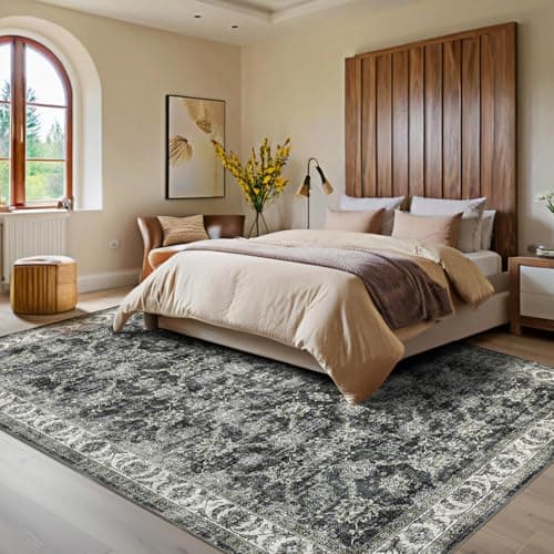 Image of LuxFocus 160x230cm Vintage Distressed Rug, Oriental Carpet for Living Room, Non-Slip Washable Area Rug, Low-Pile Traditional Carpets for Bedroom Nursery Dining Room, Grey