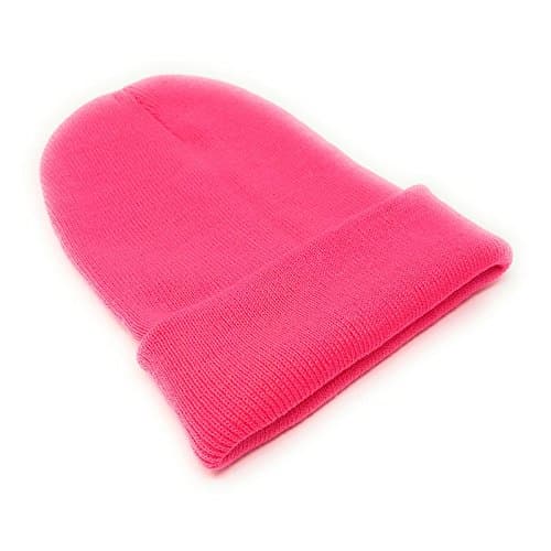 Image of Beanie Hat Mens Ladies Womens Unisex Slouch Winter Woolly Turn Up Knitted (Neon Pink)