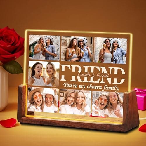 Image of WMDIY Personalised Birthday Gifts for Best Friend, Customised Acrylic Plaque Night Light with Photo, Custom LED Picture Frame, Personalised Christmas Graduation Friendship Gifts for Bestie BFF Women