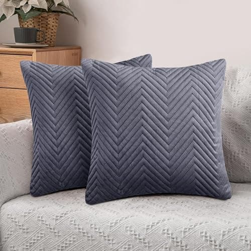 Image of Hafaa Cushions with Covers Included 45 x 45 Cm Set of 4 (2 Grey Cushion Covers, 2 Cushion Inserts) - Ultrasonic Velvet Square Throw Pillow Case Decorative Sofa Cushion with Invisible Zipper