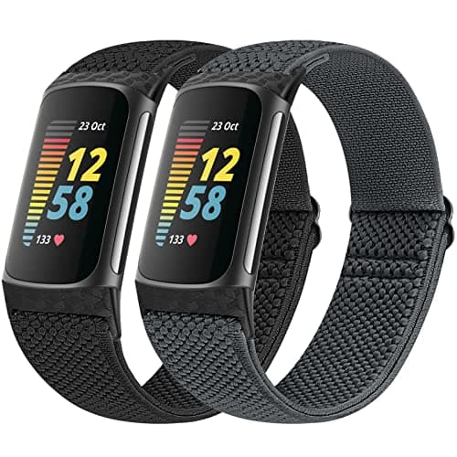 Image of Vodtian Elastic Straps Only Compatible with Fitbit Charge 6/ Charge 5 Strap, 2 Pack Stretchy Adjustable Nylon Loop Braided Replacement Sport Wristband for Charge 5/Charge 6 Activity Tracker Women Men