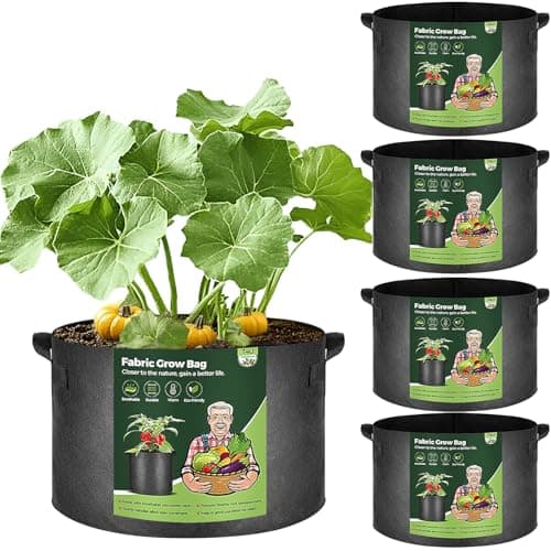 Image of T4U 20 Gallon Plant Grow Bags with Handle Pack of 5, Large Fabric Pots Growing Bag, Heavy Duty Nonwoven Planter, Thickened Breathable Growbag for Potato Tomato Tree Strawberry Vegetables Outdoor