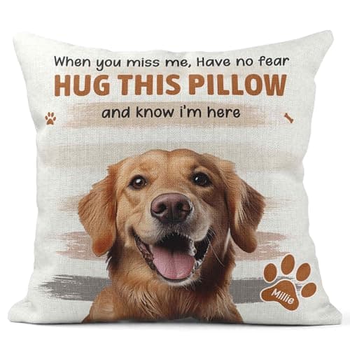 Image of Print Maniacs Personalised Dog Photo Cushion with Name – Custom Pet Pillow for Dog Lovers – Comfort Keepsake Gift for Family Members Moving Away, Students, Travel, Home Décor Accent