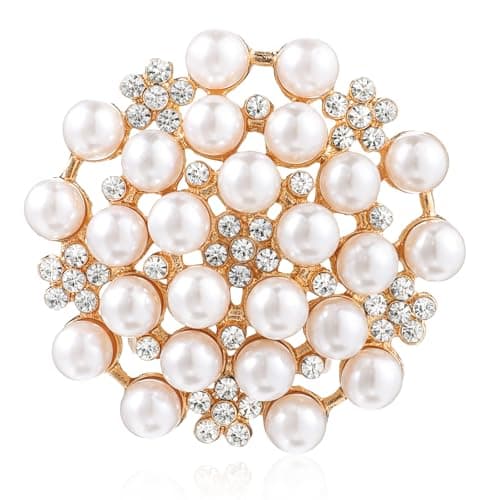Image of Elegant Pearl Brooch for Women, Floral Crystal Pearl Brooch Pin Corsage for Women Dance Party Wedding Bridal Fashion Jewelry