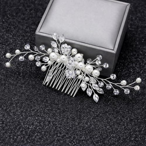 Image of Lozadia Bridal Flower Side Hair Clips, Pearl Hair Pieces Hair Comb Bridal Headpiece for Brides Bridesmaid,Girls,Women,Mother's Day Gift Hair Comb Wedding Prom Party Hair Accessories (Silver) (design4)