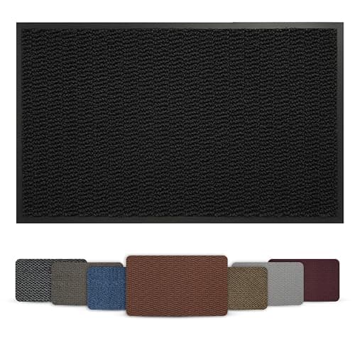 Image of Door Mat Indoor Outdoor Non Slip Rubber Mat – Heavy Duty Washable Floor Mat, Super Absorbent Dirt Trapper Doormat for Front Door, Kitchen & Entrance Hallway (Black, 40cm x 60cm)