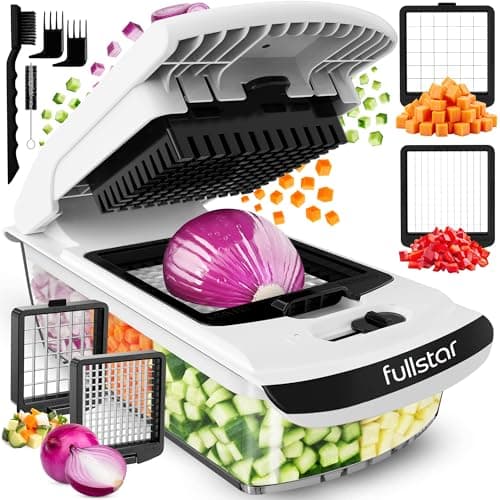 Image of Fullstar Vegetable Chopper & Cutter - Slicer Dicer Spiralizer with Container for Food Veg Onion Cucumber Tomato Salad Potato French Fry - Kitchen Gadgets & Accessories (PRO 2-in-1, White)