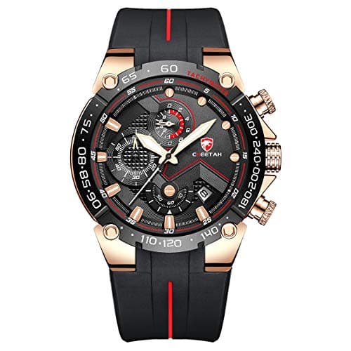 Image of Affute Mens Watches Sports Waterproof Chronograph Watch with Silicone Strap, Date, Luminous Quartz Wristwatch (Rose Gold Black)