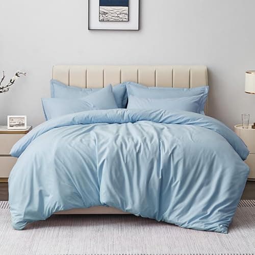 Image of Aisbo Super King Duvet Covers Set Light Blue - 3Pcs Superking Size Bedding Set Soft Brushed Microfiber Quilt Cover with 2 Pillowcases