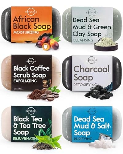 Image of O Naturals Black Soap Bar Collection – Natural Men’s & Women’s Soap for Face and Body, Moisturizing Black Soap Bar for Cleansing, 6 Pack
