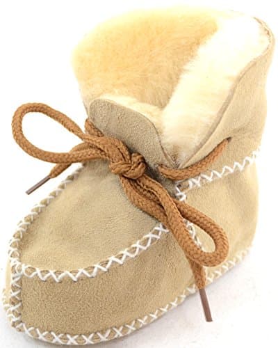 Image of SNUGRUGS Baby/Children's Sheepskin Booties with Lace Up Fastening - Beige - 11cm - XS