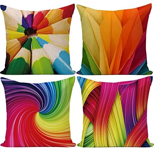 Image of Wilproo 16 x 16 inches Rainbow Colorful Cushion Covers Abstract Crayon Throw Pillow Case Cover Set of 4 (Colorful) for Sofa Car Cousion Bed