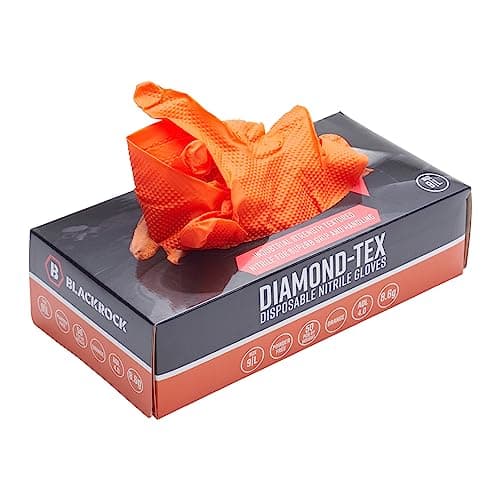 Image of Blackrock Mechanics Diamond-Textured Disposable Gloves, 50 Box, Nitrile Disposable Gloves, Engineering, Gripz, Heavy Duty, Medical, Food, Latex Free, Non-Sterile, First Aid, Orange, PPE - Size XL