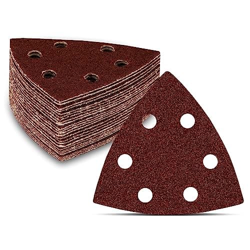Image of Delta Sanding Sheets 60pcs – 93x93x93mm 6-Hole Mixpack (Grit 40/60/80/120/180/240) – Triangle Sandpaper Pads for Multi Sanders/Delta Sanders – Abrasive Paper for Wood, Paint, Metal