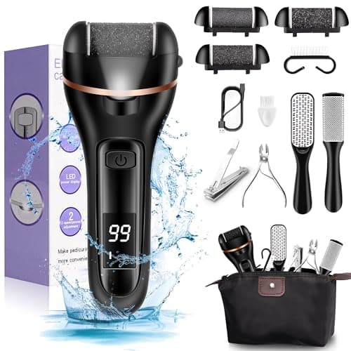 Image of Electric Foot File, Ratukall Hard Skin Remover, Rechargeable Waterproof Callus Remover Pad Feet Care Kit, Professional Pedicure Tools Set with Storage Bag for Dry Dead Skin Cracked Heels Calluses