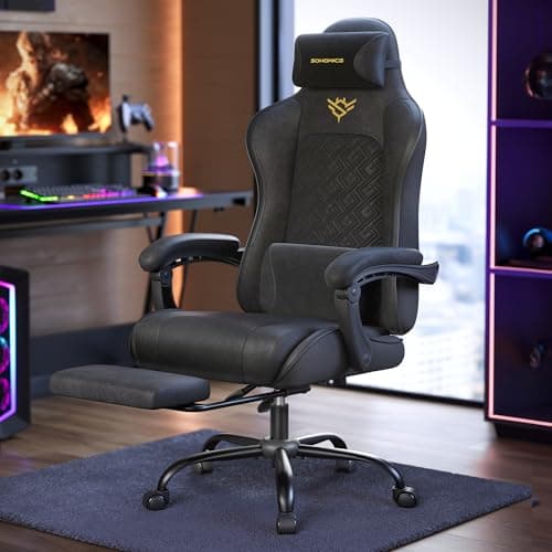 Image of SONGMICS Gaming Chair, Ergonomic Office Computer Desk Chair with Footrest, Spring Seat Cushion, Synchronised Armrests, Ink Black OBG079BH07