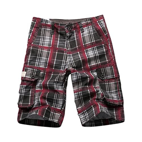 Image of Mens Shorts Comfortable Fit Cargo Short Rip Stop Fabric Trouser Fashion Lightweight Breathable Drawstring Short Running Shorts for Sport Gym Casual Wear Red