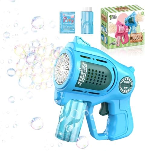 Image of 1-Pack Bubble Gun for Toddlers 1-3 Kids 4-8, 15-Holes Automatic Bubble Machine Blower Blaster Maker with 1 Bottles Solution, Easter Party Favors Summer Outdoors Wedding Toys Gifts for Boys Girls, Blue