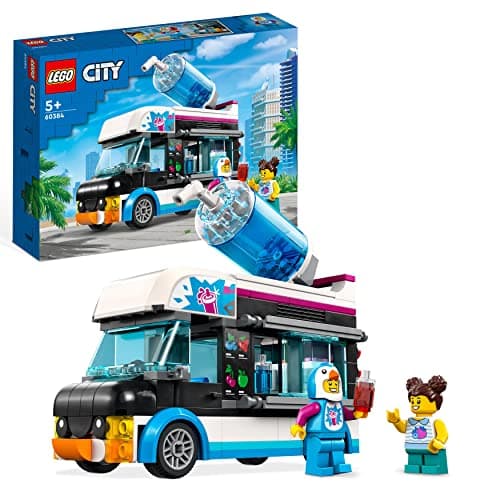 Image of LEGO 60384 City Penguin Slushy Van, Truck Toy for 5 Plus Year Old Kids, Boys & Girls, Vehicle Building Set with Cosutme Figure, Summer Series, Gift Idea