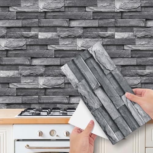 Image of 12 Sheets Brick Effect Tile Stickers, Peel and Stick on Wall Tiles for Bathroom Kitchen, Vinyl Self Adhesive Wall Tile Covers Transfers Waterproof (15cm x 30cm, 5.9x11.8 inches)
