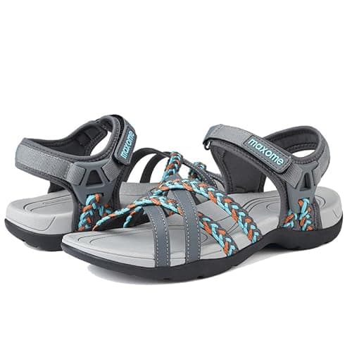 Image of Maxome Hiking Sandals Women Summer Sport Ladies Walking Sandals for Women Arch Support Comfortable Casual Hook Loop Strap Beach Shoes Grey