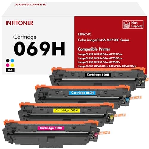 Image of 069H Toner Compatible Toner Cartridge Replacement for Canon 069H 069 CRG-069H CRG-069 imageCLASS LBP673Cdw LBP674Cdw LBP674Cx MF751Cdw MF753Cdw MF752Cdw MF756Cx, 4-Pack Black Cyan Magenta Yellow