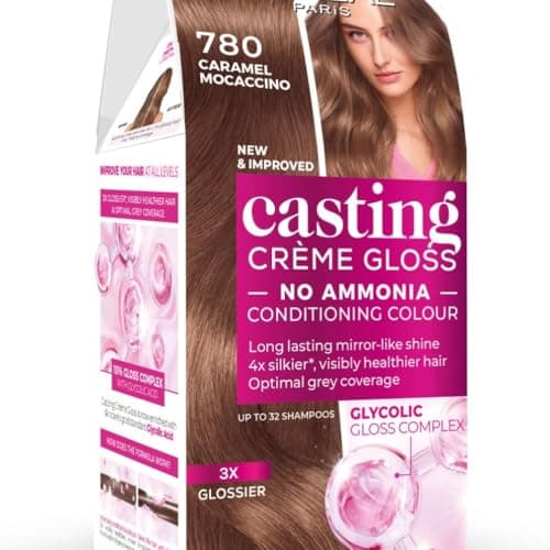 Image of L’Oréal Paris Ammonia Free Semi-Permanent Hair Dye, 780 Caramel Moccaccino, Natural Looking Finish, For up to 28 Shampoos, Casting Crème Gloss, 1 Application