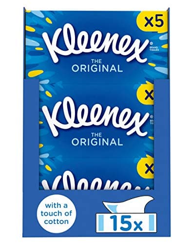Image of Kleenex Original Facial Tissues - Pack of 15 Tissue Boxes - Soft Tissues for Everyday Use - Gentle on Your Family's Skin with a Touch of Cotton