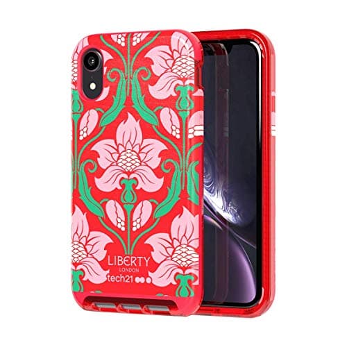 Image of Tech21 Protective Apple iPhone XR Case Slim Faux Leather Back Cover with FlexShock - Evo Luxe Azelia Liberty - Red/Pink