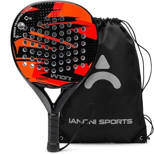 Image of Ianoni Padel Racket PR8100 Red & Black – Carbon Fiber Surface, EVA Memory Flex Foam Core, Intermediate Padel Racket for Beginners, Advanced & Professional Adults, with Paddle Bag
