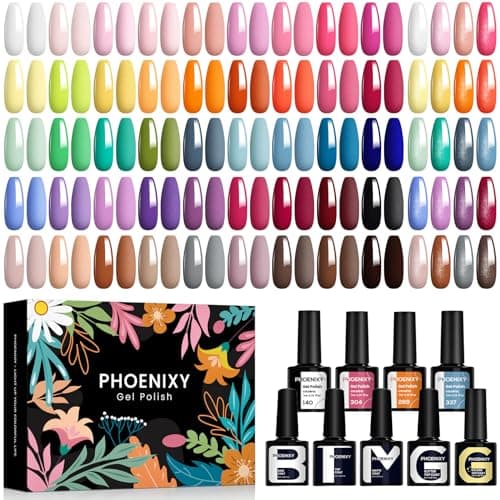 Image of Phoenixy Gel Nail Polish Set - 50pcs UV Nail Polishes 7ml Nail Varnish with Base Top Matte Glitter Golden Coat Gel Polish Set Nail Varnish Sets Gift for Women