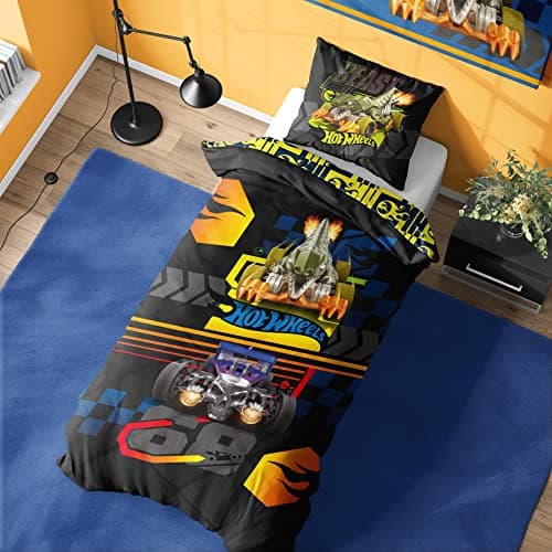 Image of Hot Wheels Single Duvet Cover - Bone Shaker 68 Design - Official Reversible Bedding Set with Pillowcase - Polycotton - Ideal For Car Mad Kids