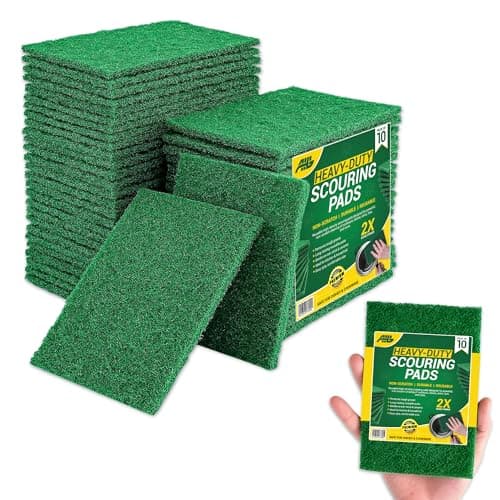 Image of AHG Heavy Duty Scouring Pads 10 Pack (10 x 15 cm) | Green Non-Scratch Kitchen Scrub Pads | Durable Reusable Multipurpose Scourers for Dishes, Pots, Pans, Sinks & More
