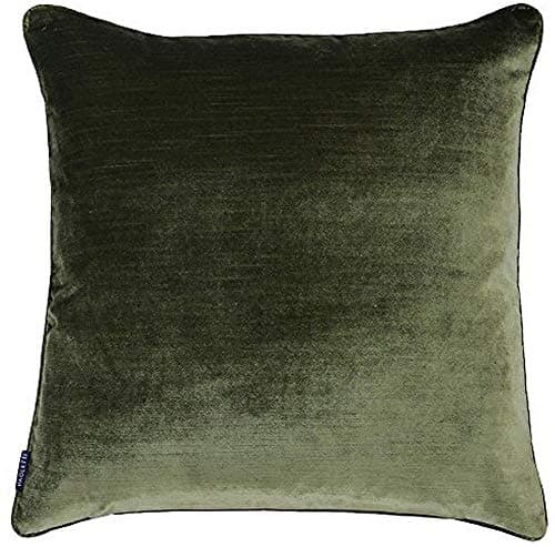 Image of Riva Paoletti Luxe Velvet Feather Filled Cushion - Olive Green - Soft Velvet Feel Fabric - Reversible - Hidden Zip Closure - Machine Washable - 100% Polyester Case - 55 x 55cm (22" x 22" inches)