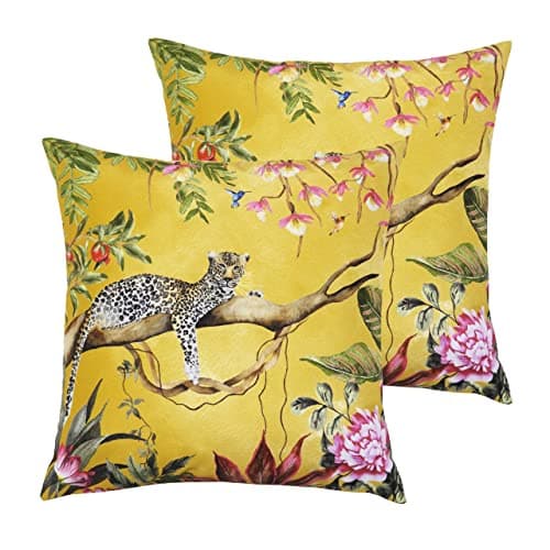 Image of Evans Lichfield Leopard Outdoor Polyester Filled Cushions (Twin Pack), Gold, 43 x 43cm (K2-LEOPARD/HF2/GLD)