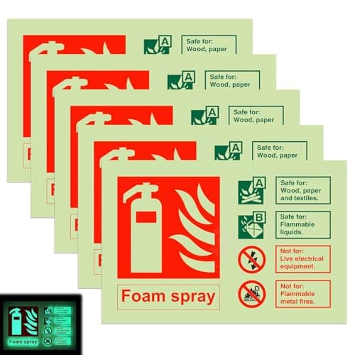 Image of 5Pack Foam Fire extinguisher Sign Glow-in-the-dark Self-adhesive Fire Extinguisher Label Foam Spray for Wood paperand textiles Flammable liquids Not for Live Electrical Equipment Flammable Metal Fir