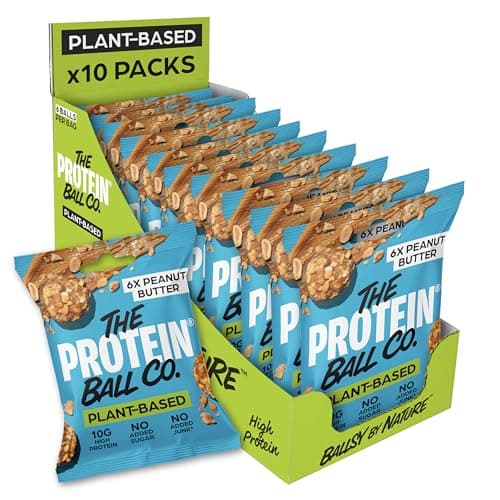 Image of The Protein Ball Co Peanut Butter Plant Protein Balls - Vegan Snack, Healthy Snacks, Gluten-Free, No Added Sugar - On-the-Go Energy Balls, Box of 10 Bags