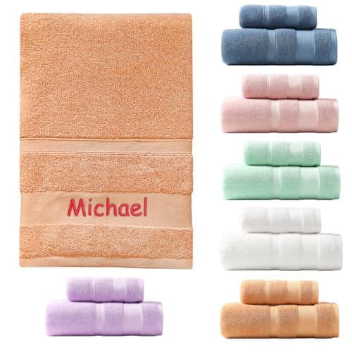 Image of Colifolu Custom Embroidered Bath Towel Personalised Towels with Business Logos, Supersoft,Bath Towels, Bath Sheets or Sets, Embroidered with Any Name (Orange, Bath Sheet (140x70cm))