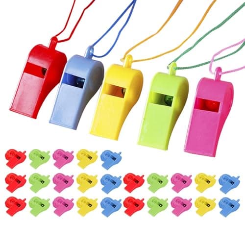 Image of Jovrelant 24 Pcs Placstic Whistle with Lanyards, Referee Whistle, Sport Whistles Children's Whistles for School Sports Training, Football, Security and Emergency Survival